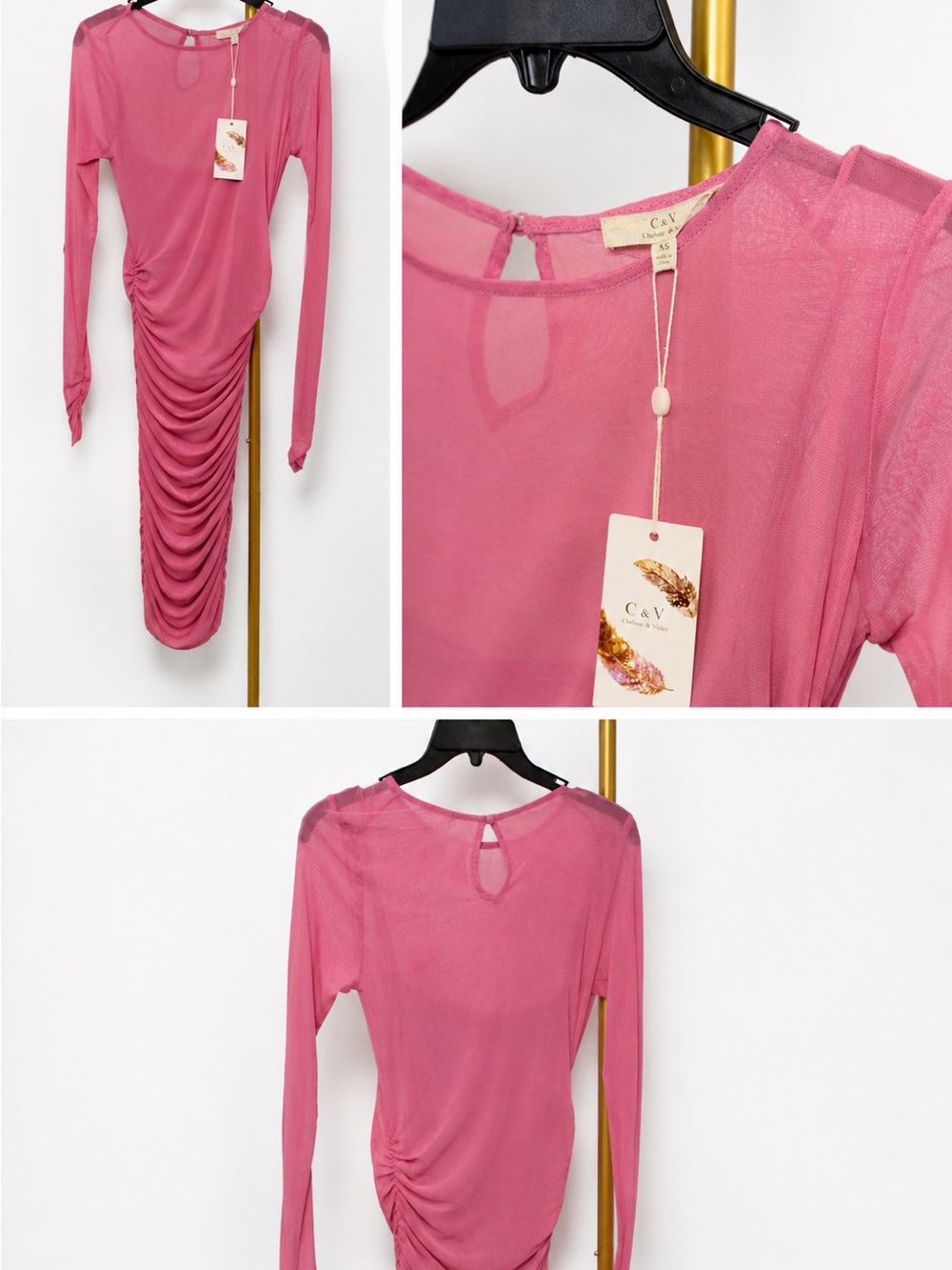 Chelsea & Violet Pink Ruched Long Sleeve Bodycon Dress